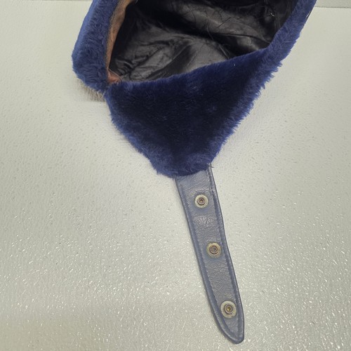Vintage Winter Guardsman Snow Trapper Hat Faux Fur Ear Flaps Dark Blue - Picture 12 of 23