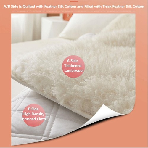 Wool Fleece Fitted Mattress Cover Pad with Straps - Breathable Lamb Folding W... - Picture 2 of 7