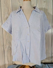 Perfect by Carson Kressley Seersucker Short Sleeve Shirt 3X blue striped