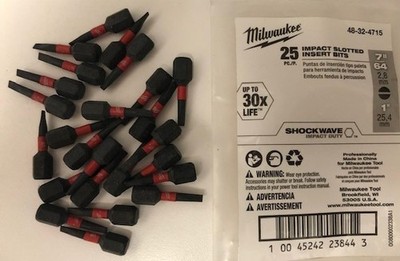 Milwaukee 48-32-4715 7/16'' x 1'' Impact Slotted Insert Bits 25pk