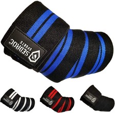 Weight Lifting Elbow Wraps Powerlifting Support Sleeves Straps - Pair Blue