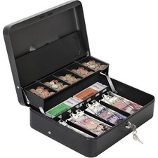 Cash Box With Lock Key & Money Tray Large Money Box Cash Register Metal Box