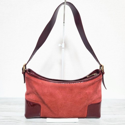 LOEWE Shoulder Bag Purse Anagram Leather Suede Burgundy Authentic - Picture 13 of 24