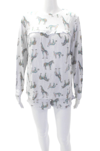 Emerson Road Womens Animal Print Crew Neck Long Sleeve Pajama Set Gray Size M