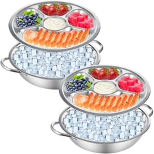 2 Set Shrimp Cocktail Serving Dish 11 Inch Stainless Steel Dip Chiller Servin...