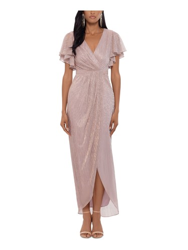BETSY & ADAM Womens Pink Lined Flutter Sleeve Maxi Faux Wrap Dress 6 - Picture 7 of 9