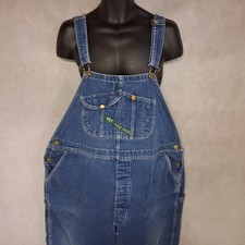 Key Bib Overalls 46x30 Blue Medium Washed Denim Button Fly - Stained Holes