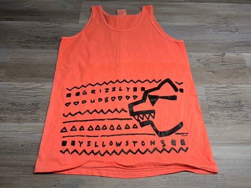 Vintage 90s Neon Pink Tank Top Yellowstone National Park Single Stitch Herren Gr. L