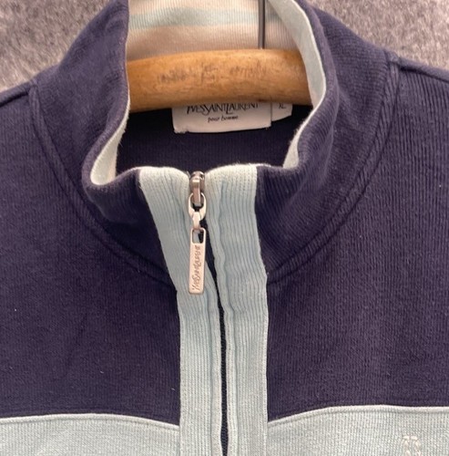 Yves Saint Laurent Herren Full Zip Cardigan Blau Gestreift Strick Pullover Y2K Gr. XL - Bild 8 von 11
