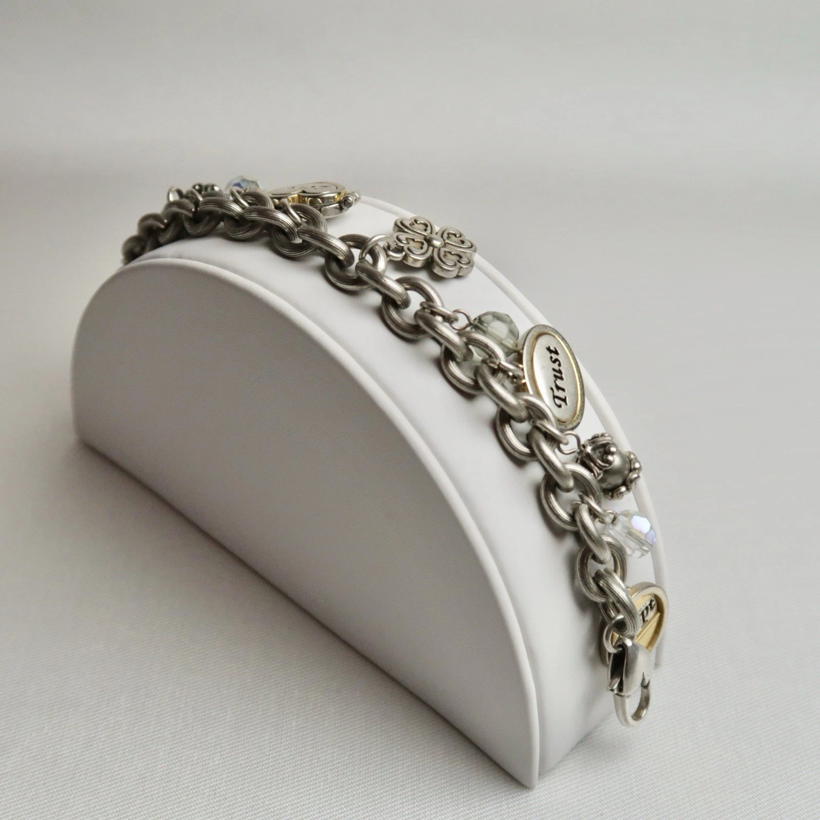 BRIGHTON Power of Pink 2 Breast Cancer Charm Vintage Bracelet Jewelry Br51