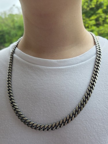 Nuevo Collar de Eslabones Cubanos Oxidados Acabado Gunmetal Plata de Ley 925 25" Pulgadas - Imagen 3 de 20