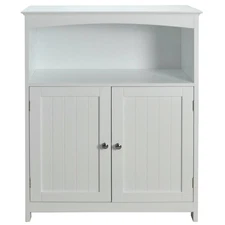 Redmon Double Door Bathroom Floor Cabinet with Open Shelf Storage, White