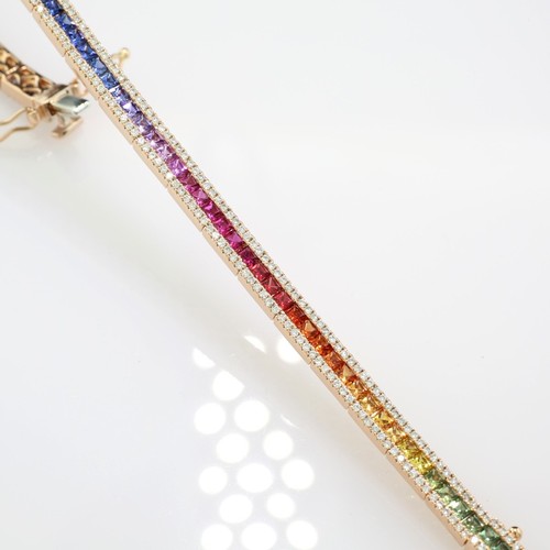 Armband Regenbogen-Saphire und Brillanten 750-Roségold "Rainbow" farbige Saphire - Bild 9 von 11