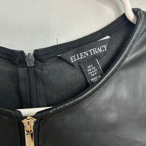 Ellen Tracy Black Vegan Leather Knee Length Short Sleeve Dress Women’s Small - Picture 5 of 8