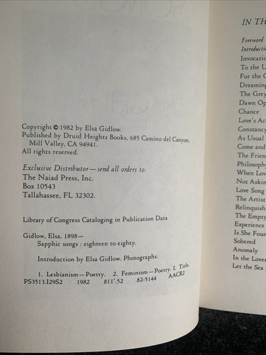 Sapphic Songs - Eighteen to Eighty by Elsa Gidlow (Rev PB, 1982) : Vintage! - Picture 3 of 3