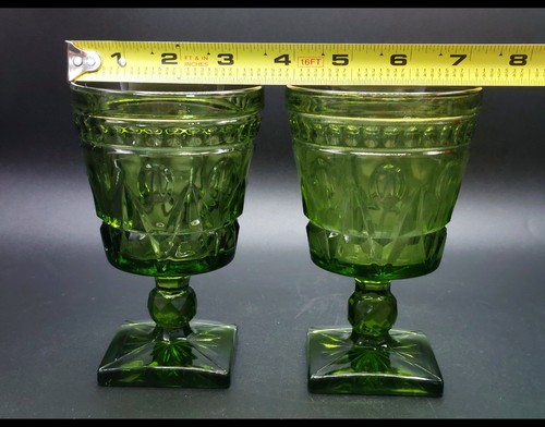 Vtg. Park Lane 2-Avocado Green Square-Footed Water Goblets Colony/Indiana Glass - 第 4/9 張圖片