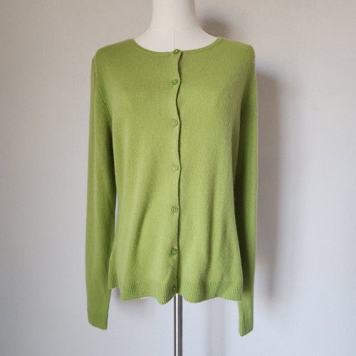 Neu ohne Etikett Garnet Hill Essential Kaschmir Retro Knopfleiste Cardigan grün Damen L 189 $