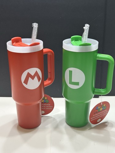 2 New Super Mario Bros. Mario & Luigi 40oz Metal Bottles Tumblers “Like Stanley” - Picture 1 of 4