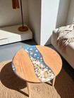 30" Ocean Epoxy Resin River Table Handmade Round Wood Table Real Seashell Table