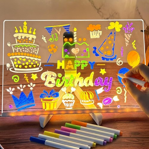 Illuminating LED Acrylic Note Board 11.8x7.9in with Adjustable Stand & Pens - Picture 3 of 9
