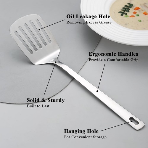 Kyraton Stainless Steel Spatulas Set, Silver Slotted Turner, Solid - Picture 4 of 8