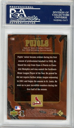 2001 cubierta superior guante dorado Albert Pujols #130 debut dorado novato #/500 PSA 7,5 - Imagen 2 de 2