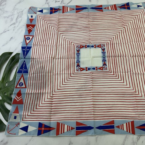 Vera Neumann Vintage 80s Nautical Print Scarf Large Cotton Red Blue Sailing - Picture 5 of 6