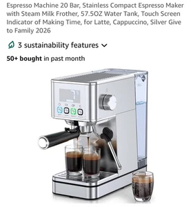 Compact 20Bar Espresso Machine with Milk Frother & 57.5OZ Water Tank, Silver