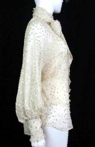 ZIMMERMANN ELFENBEIN & GOLD RÜSCHENBESATZ SEIDENMISCHUNG BLUSE ZUM BINDEN GRÖSSE 0 - Bild 3 von 5