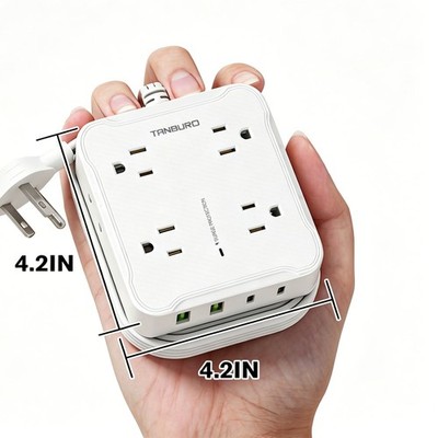 2M 8Outlet Flat Plug Power Strip Surge Protector 6.5ft Extension Cord with 4 USB