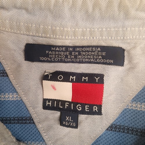 Vintage Tommy Hilfiger Herren XL Langarm Hemd Streifen Kragen Blau Polo Rugby Y2K - Bild 5 von 10