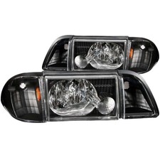 Crystal Headlights Black w/Corner Lights 3pc for 1987-1993 Ford Mustang 121192