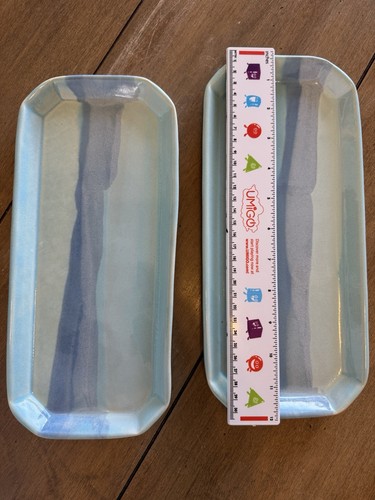 Set Of 2 Ojo Sarco Pottery Signed Willson Riggs Serving Tray Plate Blue Painted - Picture 15 of 16
