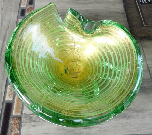 Barovier & Toso Murano Glass Green Gold Infinity Swirl Ashtray Bowl Zebrati - Picture 5 of 15