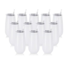 12 Pack Unbreakable Stemless Insulated Flute Tumblers, 6 Oz - Double Insulate...