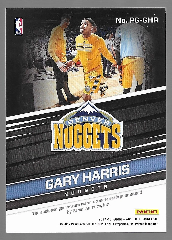 2017-18 Panini Absolute Gary Harris PG-GHR Pre-Game Materials/199 Denver Nuggets - Image 2 of 4