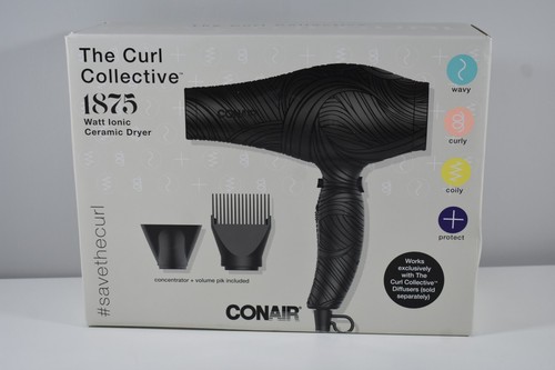 Conair The Curl Collective 1875 Watt Ionic Ceramic Hair Dryer, Black, 18" - Foto 1 di 4