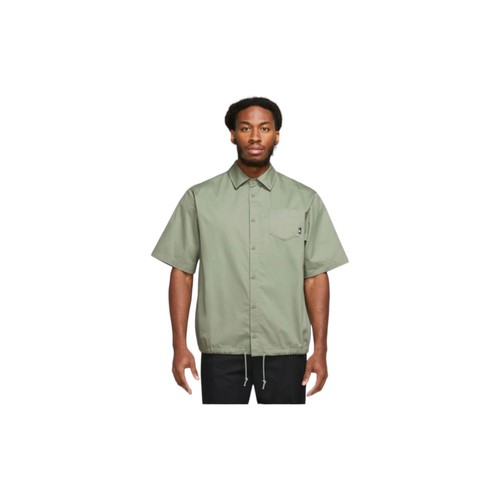 Nike Club Herren Button Down Woven Kurzarm Oberteil mit Kordelzug am Saum Grün Größe M - Bild 1 von 9