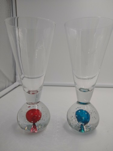 Fluted Drinking Glass Controlled Bubble Ball Bottom Barware Handblown - Picture 3 of 7