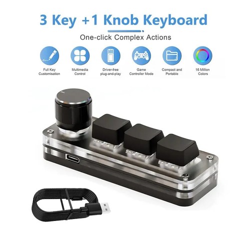 USB 3Keys Macro Custom Programming Keyboard RGB Gaming Knob Mini Keypads - Picture 25 of 26