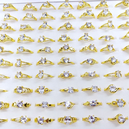 100Pcs Wholesale Colorful Crystal Mixed Rings Bulk Finger Band Ring Jewelry Lot - Picture 19 of 137