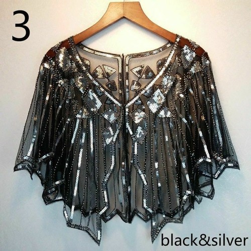 Damen 20er Jahre Tuch Halstuch Pailletten Abend Cape Braut Bolero Flapper Vintage Gold - Bild 14 von 15