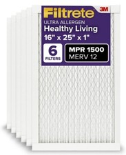 3M (6) Filtrete 16x25x1 AC Furnace Air Filter, MERV 12, MPR 1500, CERTIFIED asth