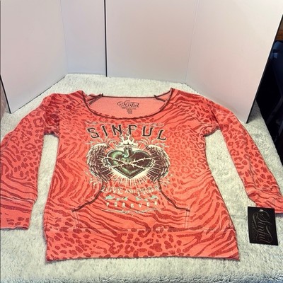 NWT Sinful by Affliction long sleeve shirt with front kangaroo pocket SZ Lg