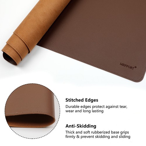 Leather Desk Mouse Pad with Stitched Edges & Non-Slip PU Mat - Various Size - Picture 3 of 20