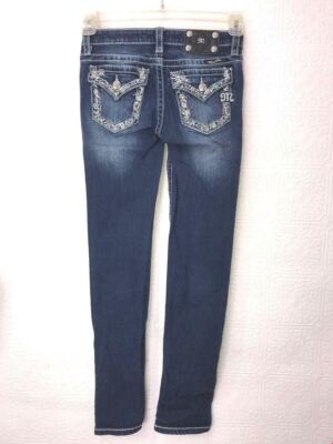 Jean Skinny Fille Miss Me Orné Brodé Taille 16x31 Bleu JK5521S