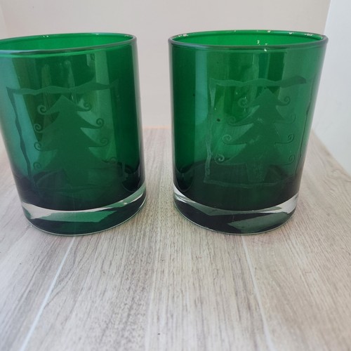 2 Trend Candle Run Glass Etched Evergreen Tree Votive Candle Holder Christmas  - Bild 1 von 6