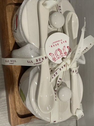 Rae Dunn Christmas Jelly and Jam Jar Set HO HO HO & MERRY W/ Spoons & Wood Tray - Picture 2 of 3