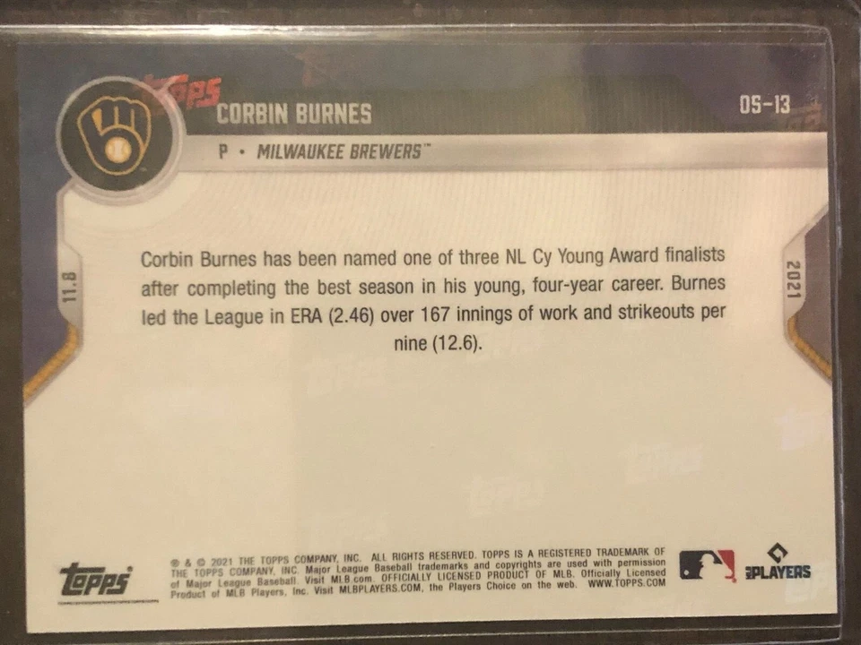 2021 Topps Now #OS-13 Corbin Burnes Milwaukee Brewers 16/25 - Image 2 of 2