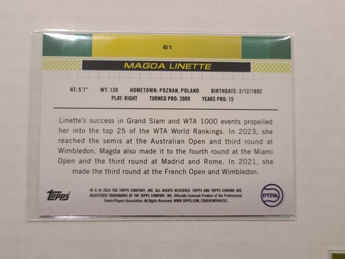 2024 Topps Chrome Tennis Magda Linette 1st #61 Blue Refractor Parallel 3/250 - Bild 2 von 2